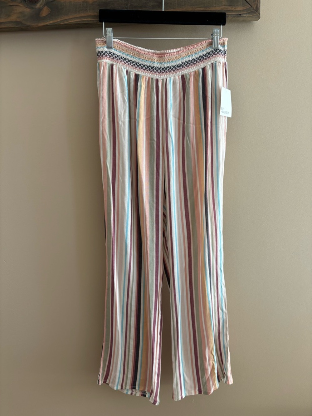 Striped Crochet Waist Wide-Leg Pants - Pastel Multi 89th and Madison
